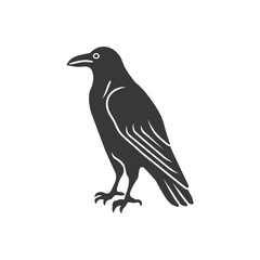 Obraz premium Black and White Silhouette of a Raven Standing on One Leg