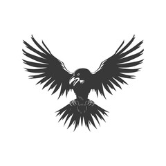Obraz premium Black and White Silhouette of a Raven in Flight