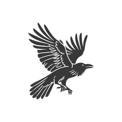 Black and White Silhouette of a Raven in Flight