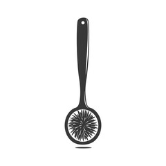 Black and White Silhouette of a Round Brush with a Handle