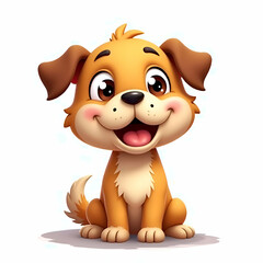 Fototapeta premium A cartoon illustration of a small, brown and yellow puppy sitting with its paws crossed and smiling brightly, with a soft, white background.