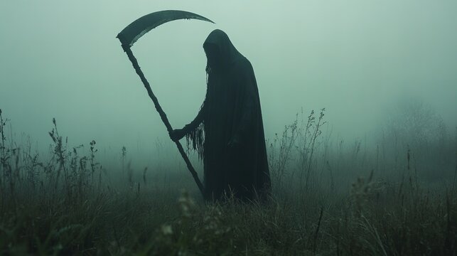 death with a scythe, spooky afterlife hooded grim-reaper