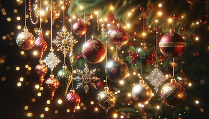 Christmas Ornaments Hanging With Lights