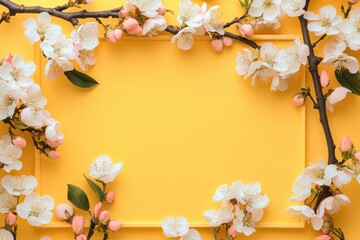 Apricot flowers in a golden border featuring room for notes. Embrace spring, easter, and mother's day with a cheerful aerial perspective. Ideal for a festive card design