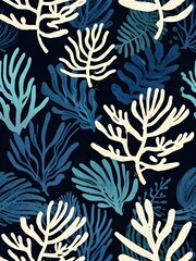 Abstract Blue and White Seaweed Pattern
