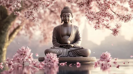 Fotobehang bodhisattva lord buddha statue monk meditating buddhism culture religion © rafliand