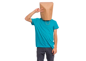 Boy with paper bag over head