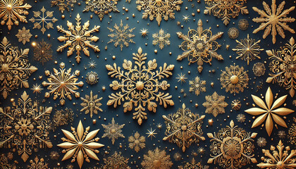Gold Snowflakes on Dark Blue Background