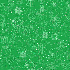 A festive pattern featuring various holiday-themed icons like gifts, stars, and decorations.