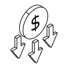 A beautiful design icon of dollar Decrease 