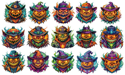 Demon Pumpkin Hat Lights T-shirt Design, Hand-drawn artistic illustration on a clean white background, Icon concept isolated. High-quality vector artwork, perfect for t-shirt prints.