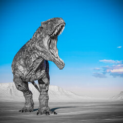 giganotosaurus is angry with the  jaws wide open on sunset desert © DM7
