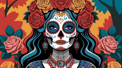Vibrant Illustration Catrina With Colorful