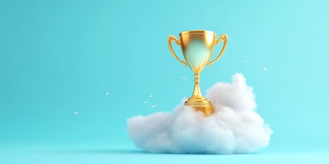 Golden Trophy on Cloud, Success and Achievement Concept