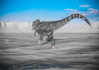 giganotosaurus is running on sunset desert rear view © DM7