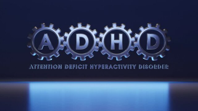 Conceptual video that shows ADHD Attention-Deficit Hyperactivity Disorder. Spinning gears symbolize thinking. 3D animation