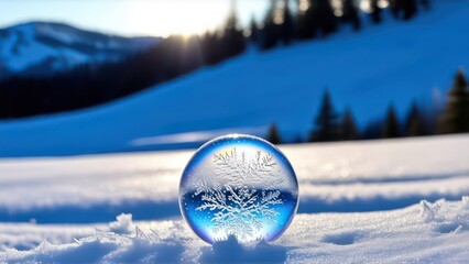 beautifully frozen soap bubbles on snow