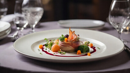 A beautifully plated dish in a fine dining setting