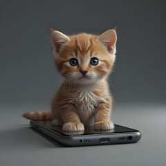 Cute kitten with smartphone