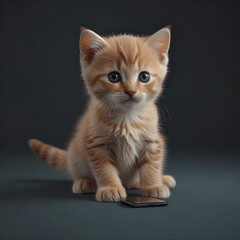 Cute kitten with smartphone