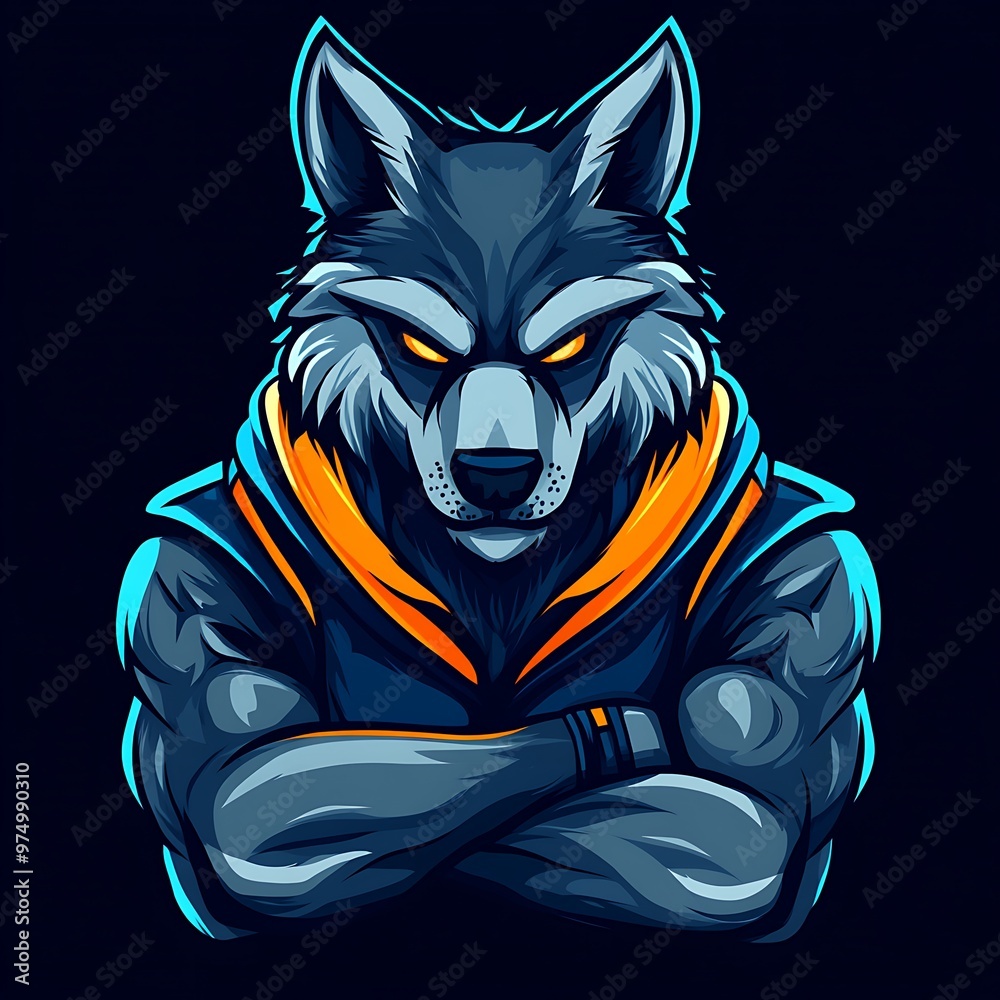 Canvas Prints Powerful and Muscular Wolf Mascot Illustration for Esports Team Logo Design