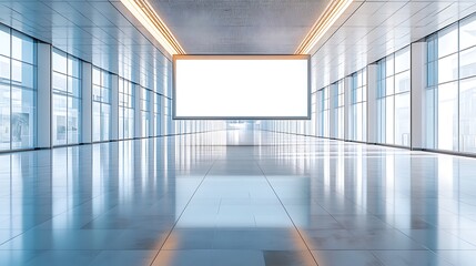 Bright and airy floor with a large blank billboard in the center, suitable for mock-up or promotional imagery