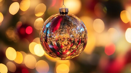 Obraz premium Shiny Christmas Ornament Reflecting Festive Lights