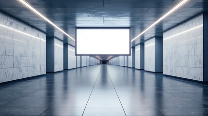 Fototapeta premium Spacious empty floor with a blank billboard positioned in the center, high clarity and sharp details for professional mock-up use