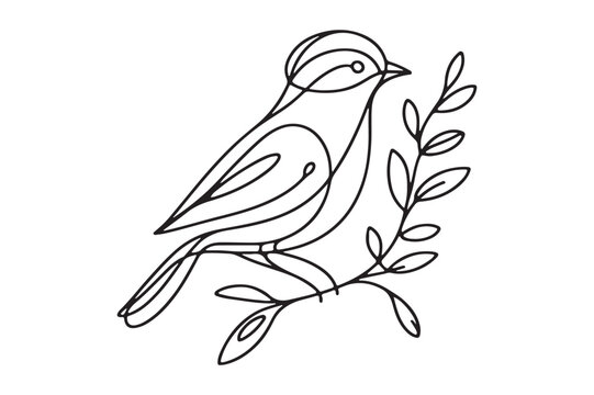 recommend clip art: One line continuous bird. Sitting bird line art outline vector illustration.Animal bird flying continuous outline.