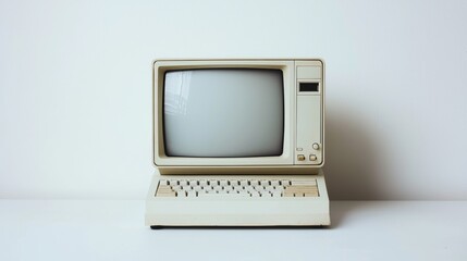 Retro style Vintage Desktop Computer with Cathode Ray Tube Display and Keyboard