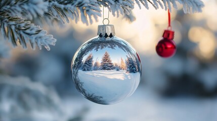 A Winter Wonderland Reflected in a Christmas Ornament