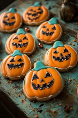 Halloween pumpkin shaped cookies. Bakery. Bake. Cookies. 	