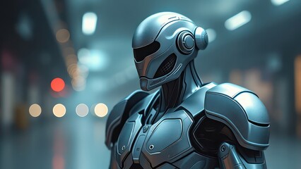 Fototapeta premium Silver robot on the light background