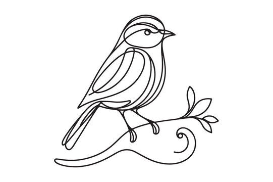 recommend clip art: One line continuous bird. Sitting bird line art outline vector illustration.Animal bird flying continuous outline.