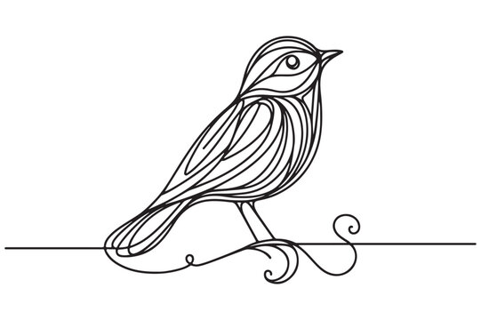 recommend clip art: One line continuous bird. Sitting bird line art outline vector illustration.Animal bird flying continuous outline.
