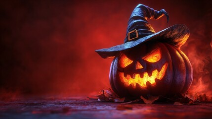 Naklejka premium jack-o-lantern on dark background with copy space