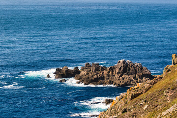 Scenic Rocky Coastline with Ocean Waves at Land's End in Cornwall, UK