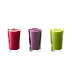Red, purple, and green smoothies