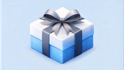 Minimalist Gift Wrap Background, White and Blue Box with Gray Ribbon