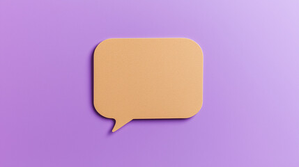 Photo of a speech bubble cut out from light brown cardstock, placed on a bright purple background. Craft speech bubble design.