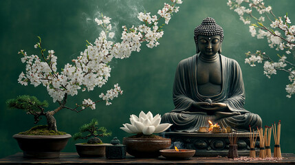 Fototapeta premium bodhisattva lord buddha statue monk meditating buddhism culture religion