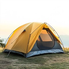 Serene Sunrise: Tent Perched on Hilltop