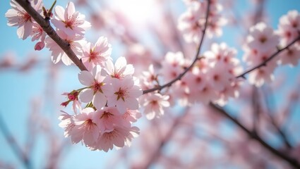 Obraz premium Delicate cherry blossom tree in full bloom against clear blue sky