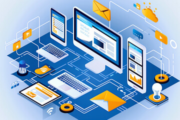 Obraz premium A colorful illustration of interconnected devices and data. Perfect for projects related to technology, networking, or communication.