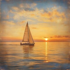 Serene Sunset with Sailing Boat