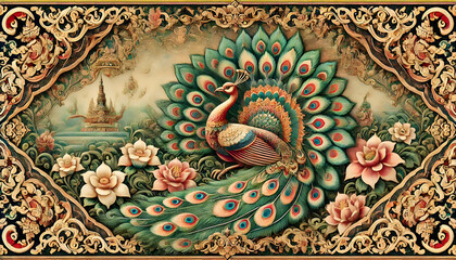 Majestic Peacock in Ornate Floral Design
