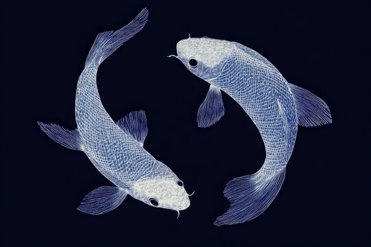 blue koi fish swimming on dark background clip art preview