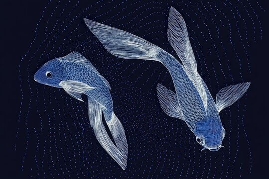 blue koi fish swimming in dark water clip art preview