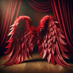 A pair of red angel wings, beautifully spread photography backdrop