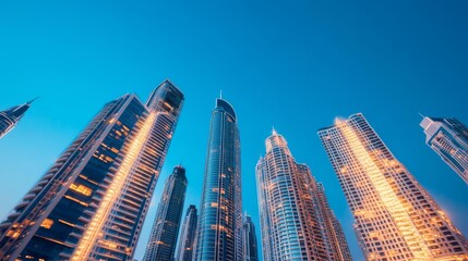 Obraz premium Hologram Dubai Marina, digital skyscraper glow, augmented reality UAE